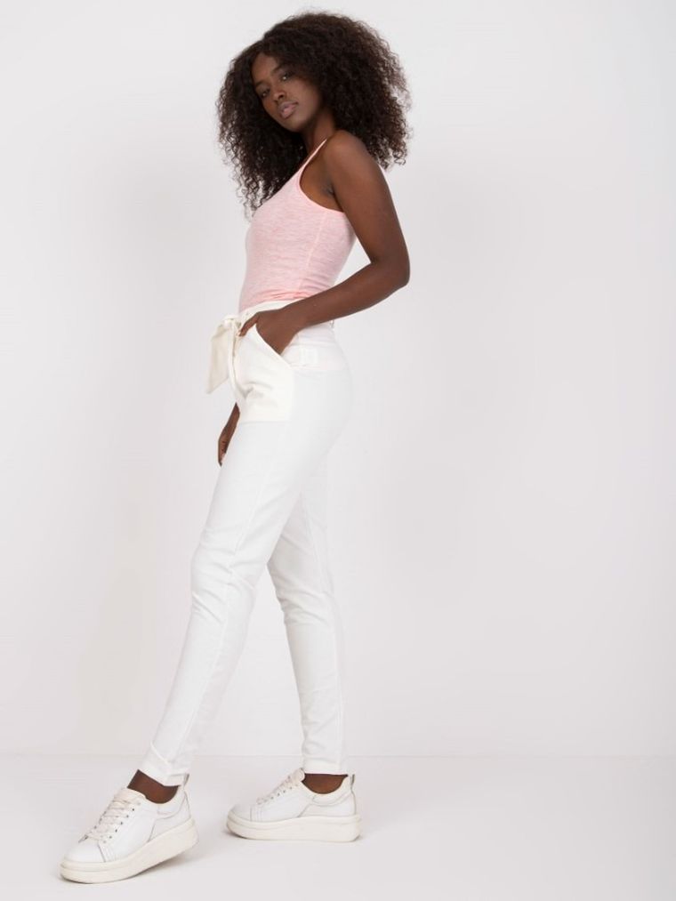 Spodnie materiałowe damskie, ecru, Rue Paris