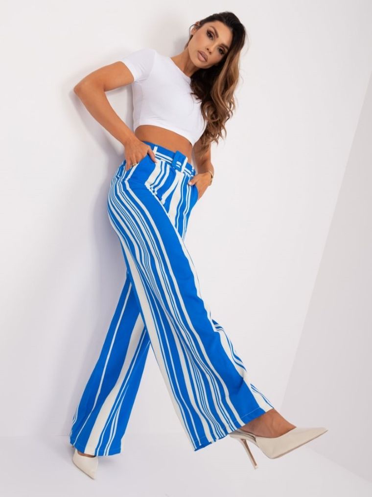 Spodnie materiałowe damskie, niebieskie, Italy Moda