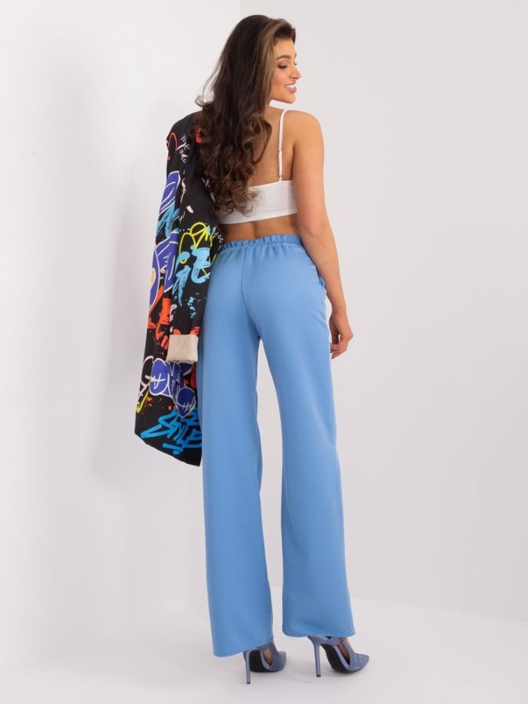 Spodnie materiałowe damskie, niebieskie, Rue Paris