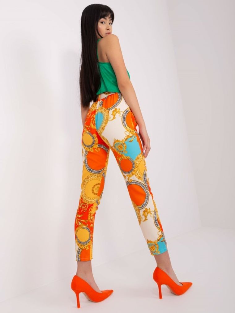 Spodnie materiałowe damskie, pomarańczowe, Italy Moda