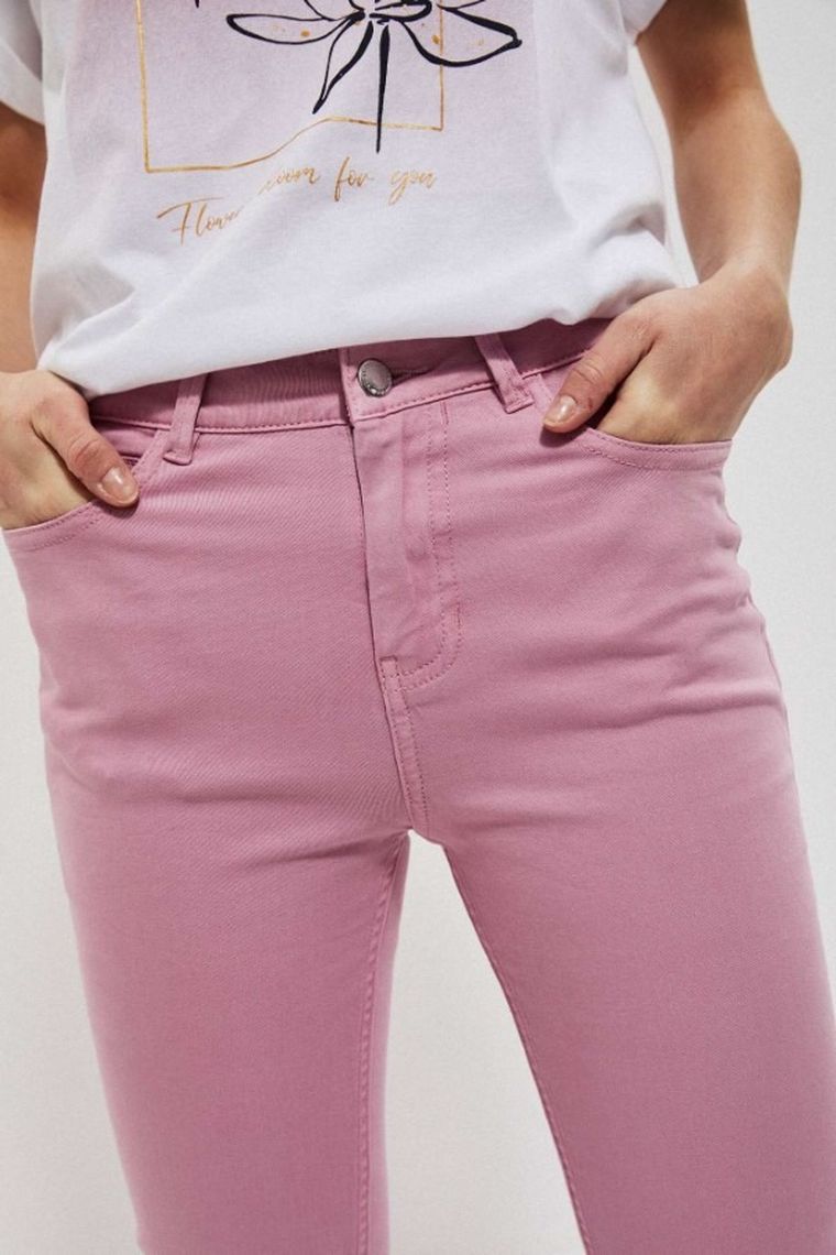 Spodnie materiałowe damskie, różowe, Moodo