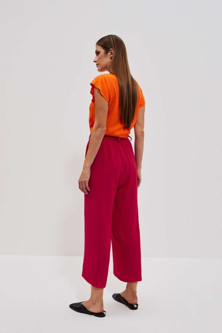 Spodnie materiałowe damskie, różowe, Moodo