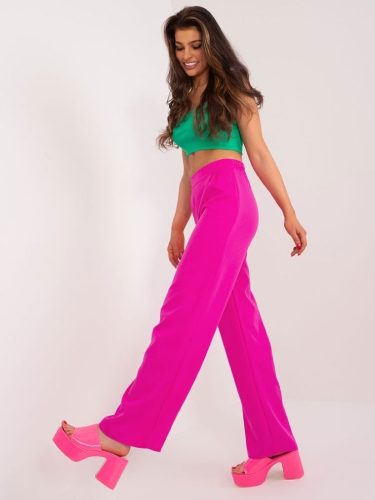 Spodnie materiałowe damskie, różowe, Rue Paris