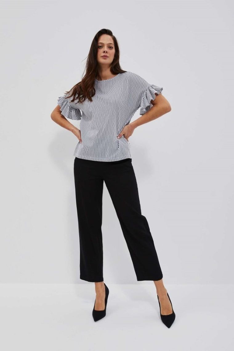 Spodnie materiałowe damskie z lnem, czarne, Moodo