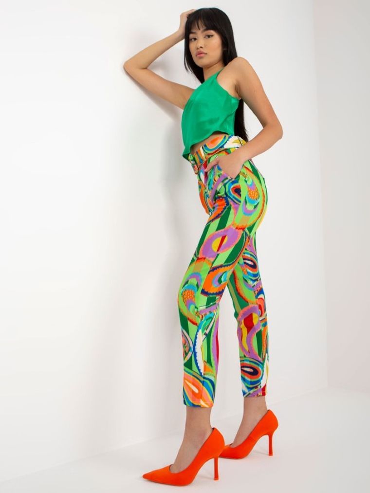 Spodnie materiałowe damskie, zielone, Italy Moda