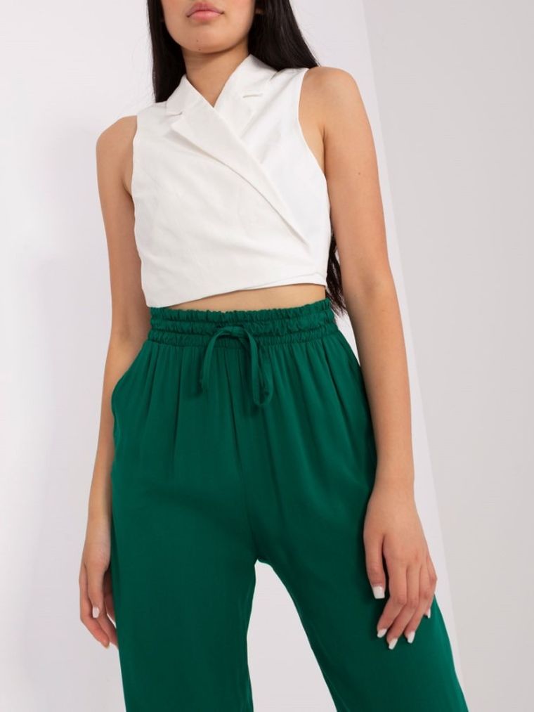 Spodnie materiałowe damskie, zielone, Lakerta