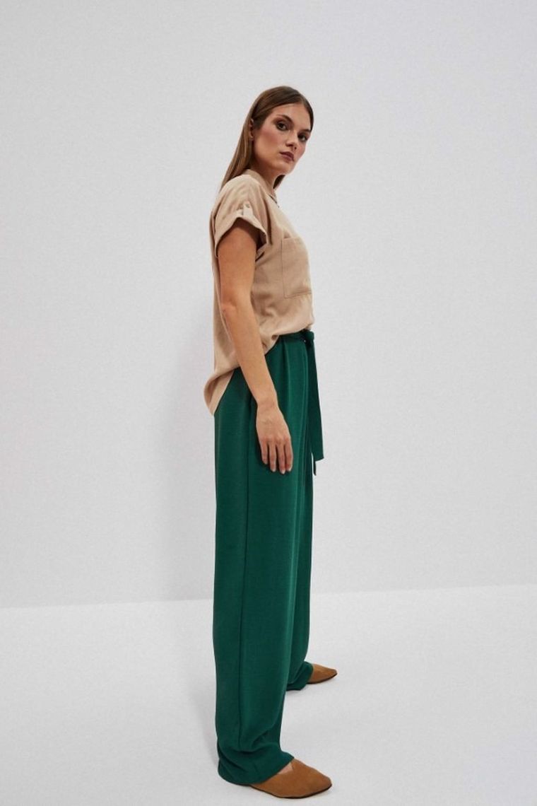 Spodnie materiałowe damskie, zielone, Moodo