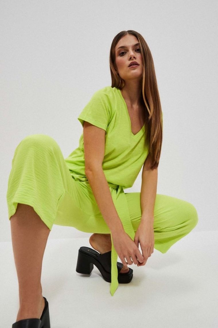 Spodnie materiałowe damskie, zielone, Moodo