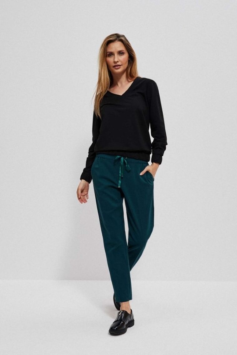 Spodnie materiałowe damskie, zielone, Moodo