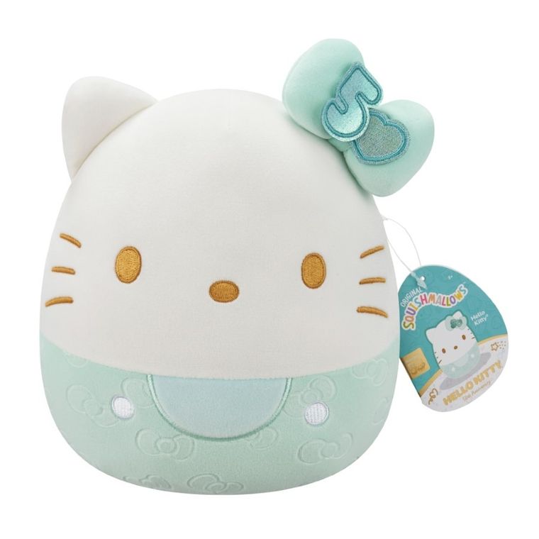 Squishmallows, Hello Kitty, maskotka, wydanie specjalne na 50-lecie, zieleń z kokardką, 20 cm