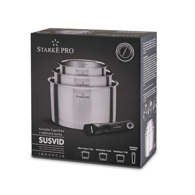 Starke Pro, Susvid, komplet garnków, odpinana rączka, 4 elementy
