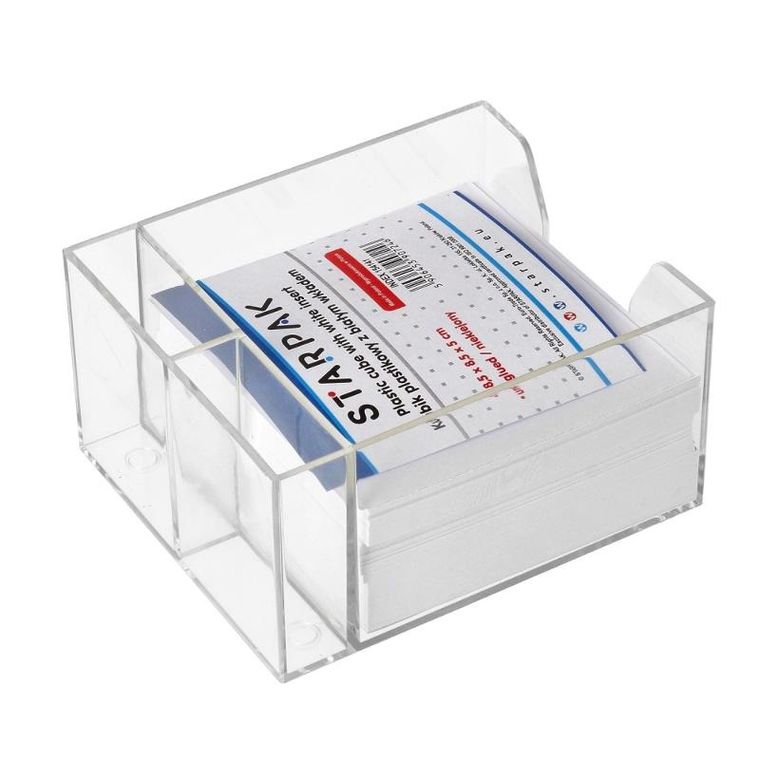 Starpak, kubik plastikowy z białymi karteczkami, 85-85mm