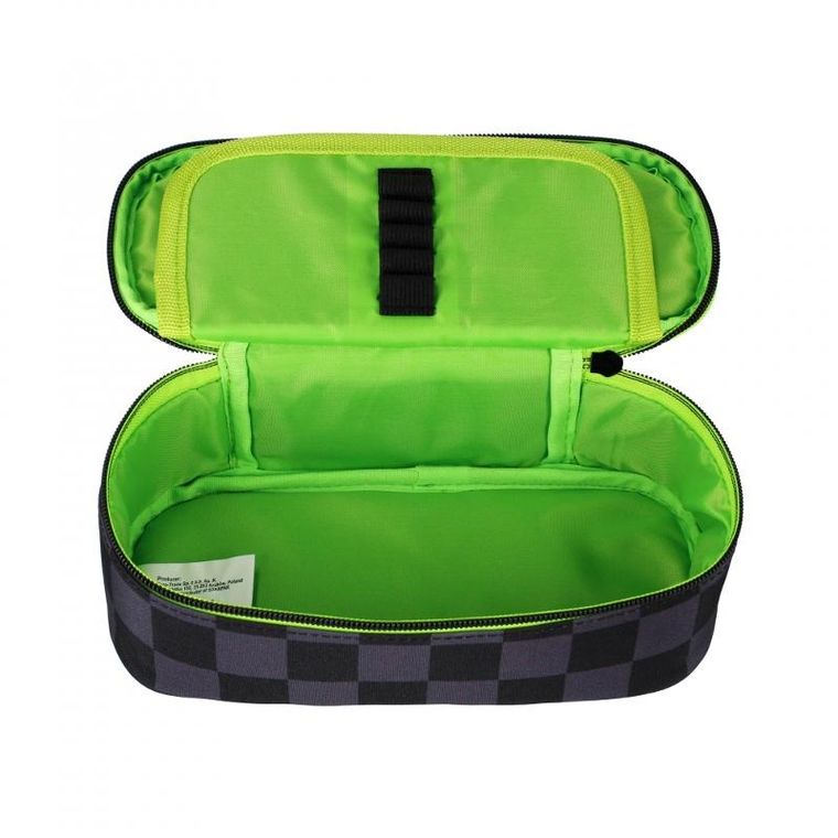 Starpak, piórnik, owalny, szachownica, czarna