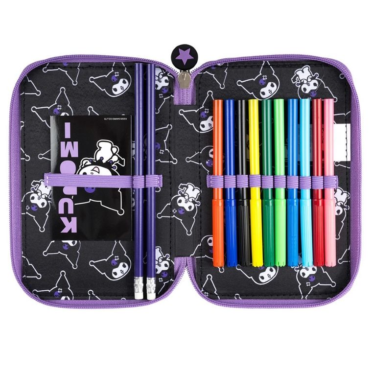 St.Majewski, Kuromi, piórnik rozkładany, podwójny, z wyposażeniem, Black