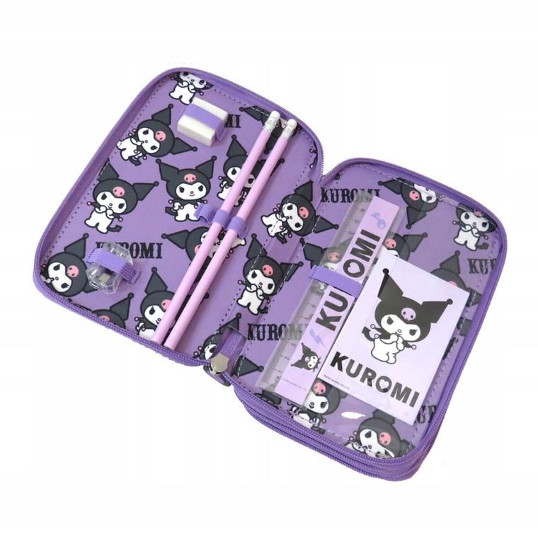 St.Majewski, Kuromi, piórnik rozkładany, potrójny, z wyposażeniem, Violet