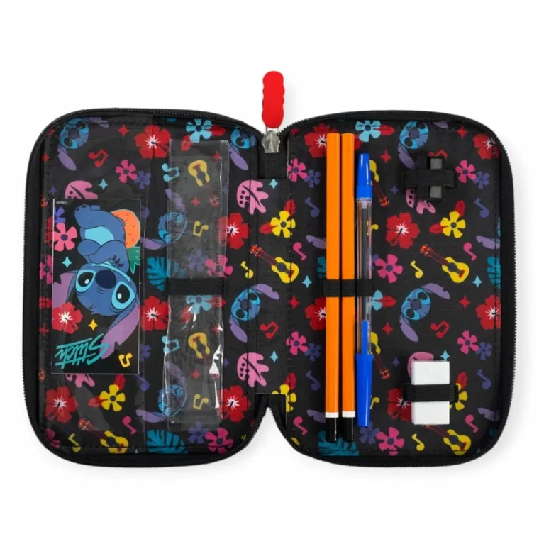 St.Majewski, Lilo i Stitch, piórnik rozkładany, potrójny, z wyposażeniem, Black Aloha