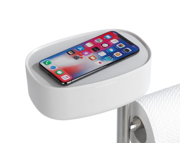 Stojak na papier i szczotkę wc, z półką i koszem, Rivazza, 4w1, biały