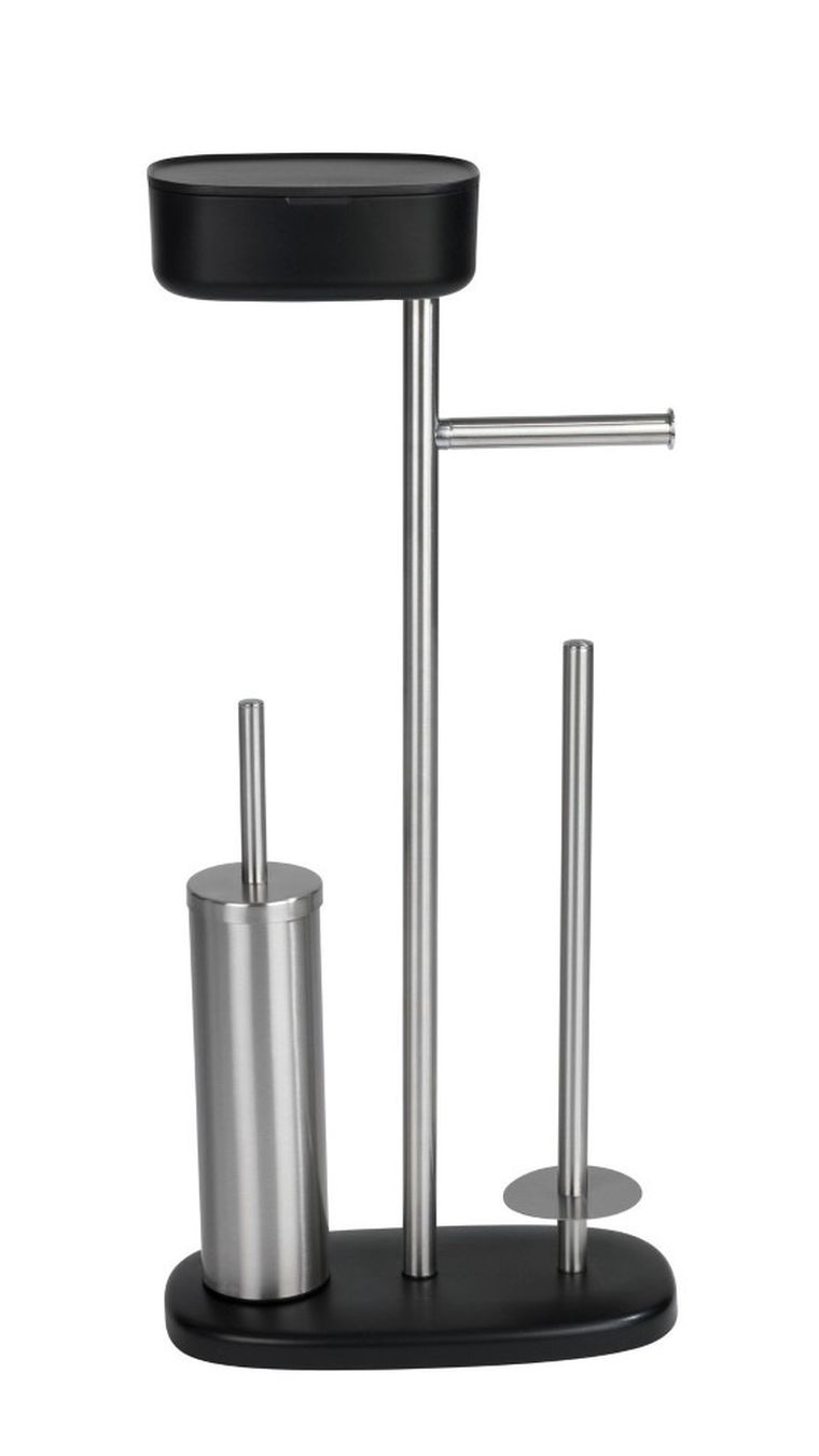 Stojak na papier i szczotkę wc, z półką i koszem, Rivazza, 4w1, czarny