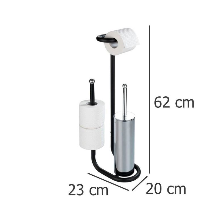 Stojak na papier toaletowy ze szczotką wc, Universalo, 3w1, czarny