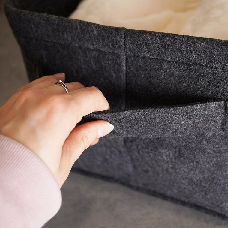 Storage Solutions, koszyk do przechowywania, filcowy, składany, czarny, 36-27-20 cm