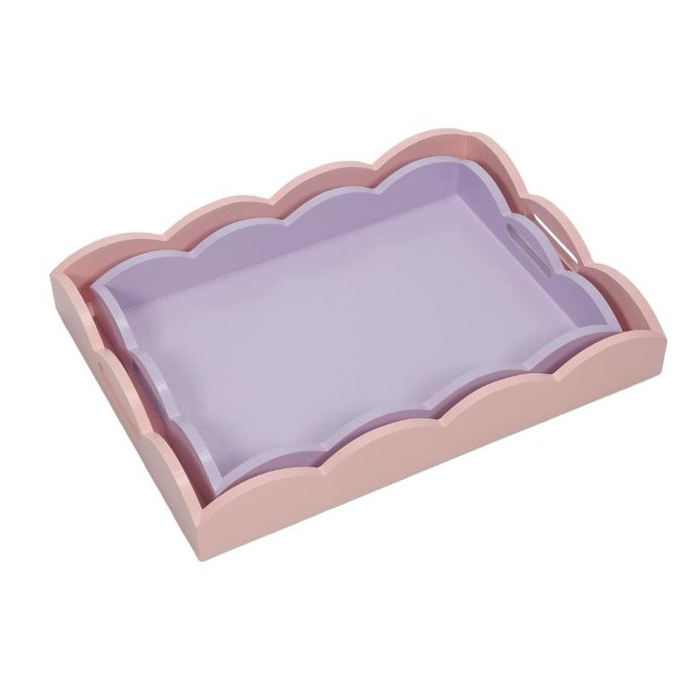 Storage Solutions, zestaw 2 drewnianych pastelowych tacek, matowe wykończenie