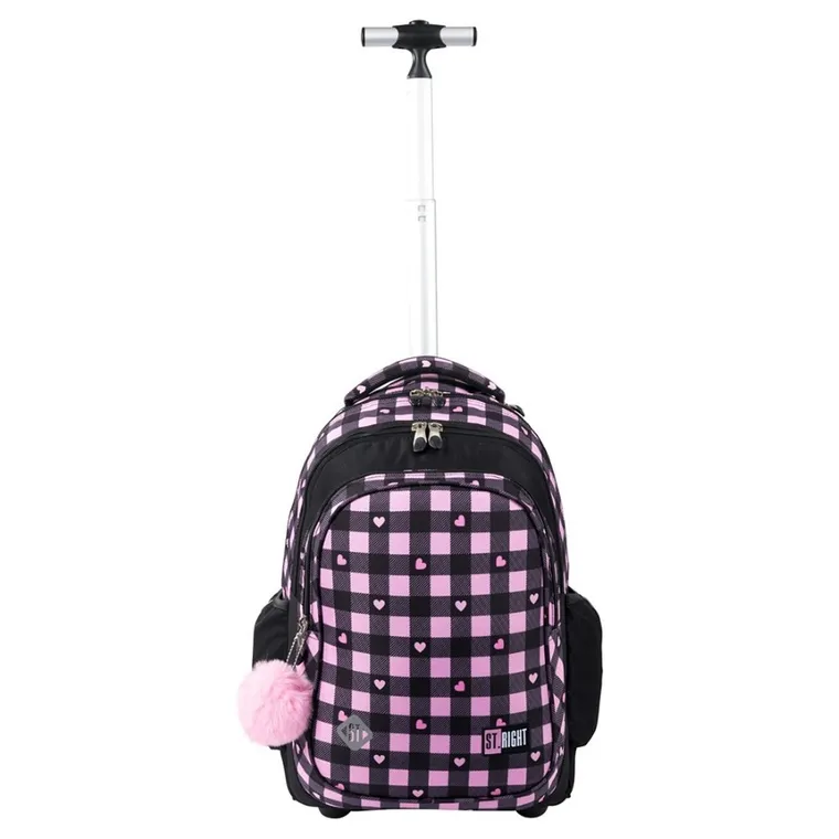 St.Right, plecak szkolny na kółkach, 4-komorowy, Pink Checkered