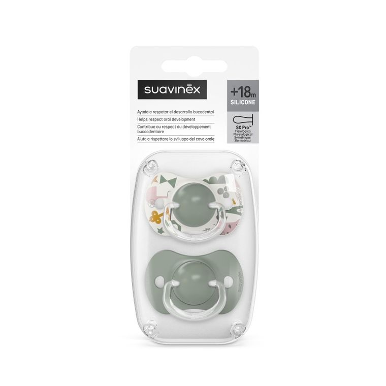 Suavinex, A walk in the park, SX Pro, smoczek fizjologiczny, silikonowy, oliwkowy, 18m+, 2 szt.