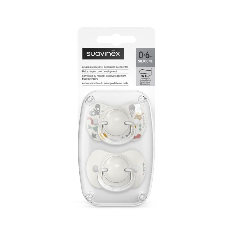 Suavinex, A walk in the park, SX Pro, smoczek fizjologiczny, silikonowy, szary, 0-6m, 2 szt.