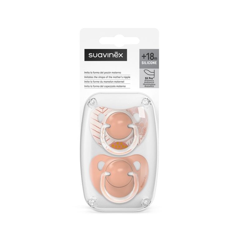 Suavinex, Dreams, smoczek anatomiczny, silikonowy, brzoskwiniowy, 18m+, 2 szt.