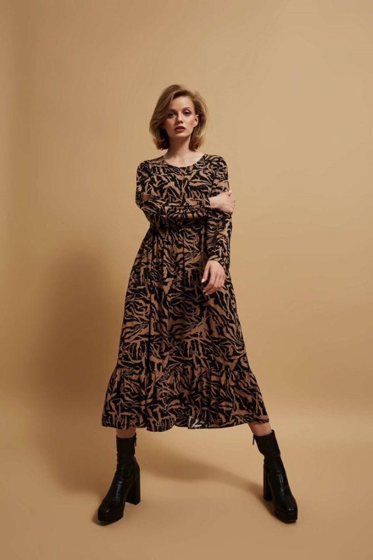 Sukienka damska, beżowa, Moodo