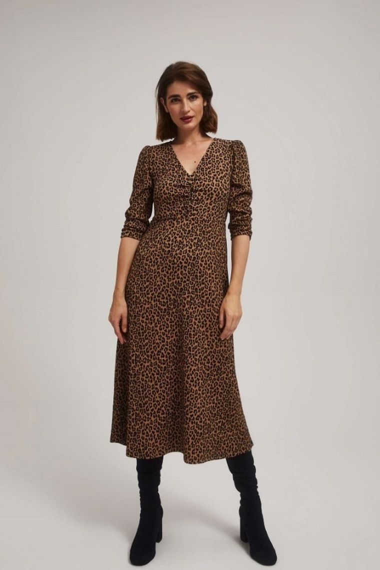 Sukienka damska, brązowa, Moodo