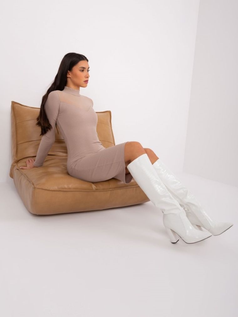 Sukienka damska, prążkowana, beżowa, Basic Feel Good