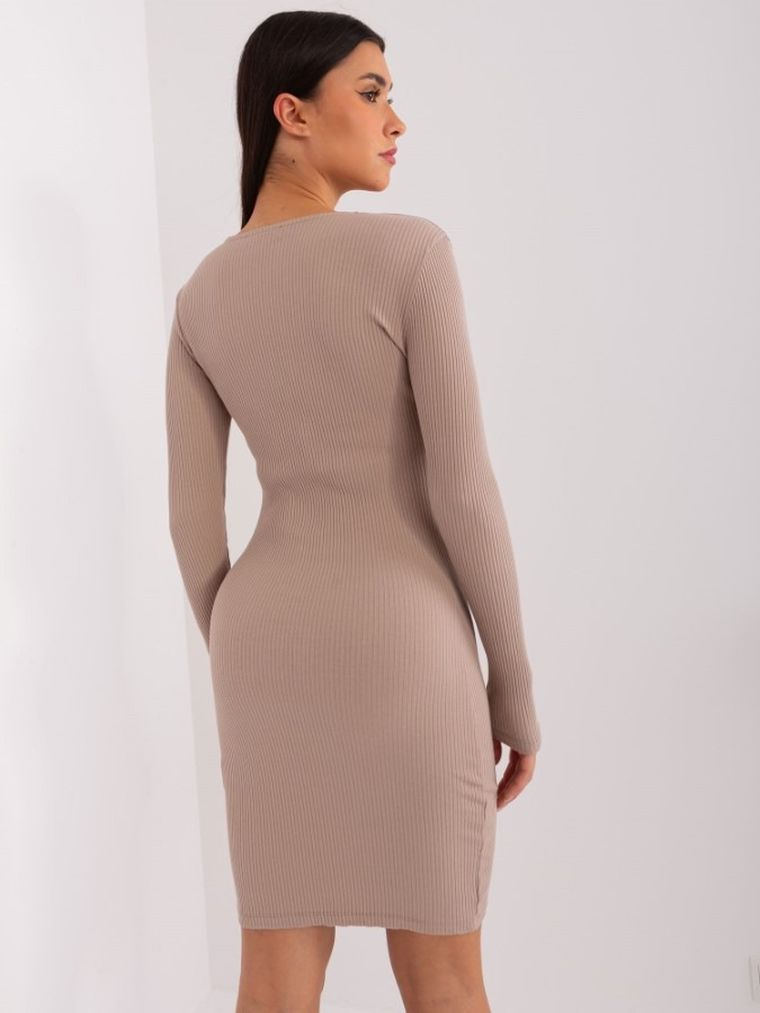 Sukienka damska, prążkowana, beżowa, Basic Feel Good