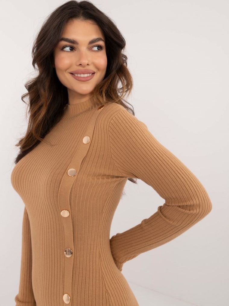 Sukienka damska, prążkowana, beżowa, Italy Moda