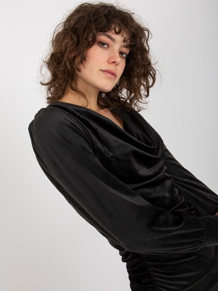 Sukienka damska, welurowa, czarna, Rue Paris