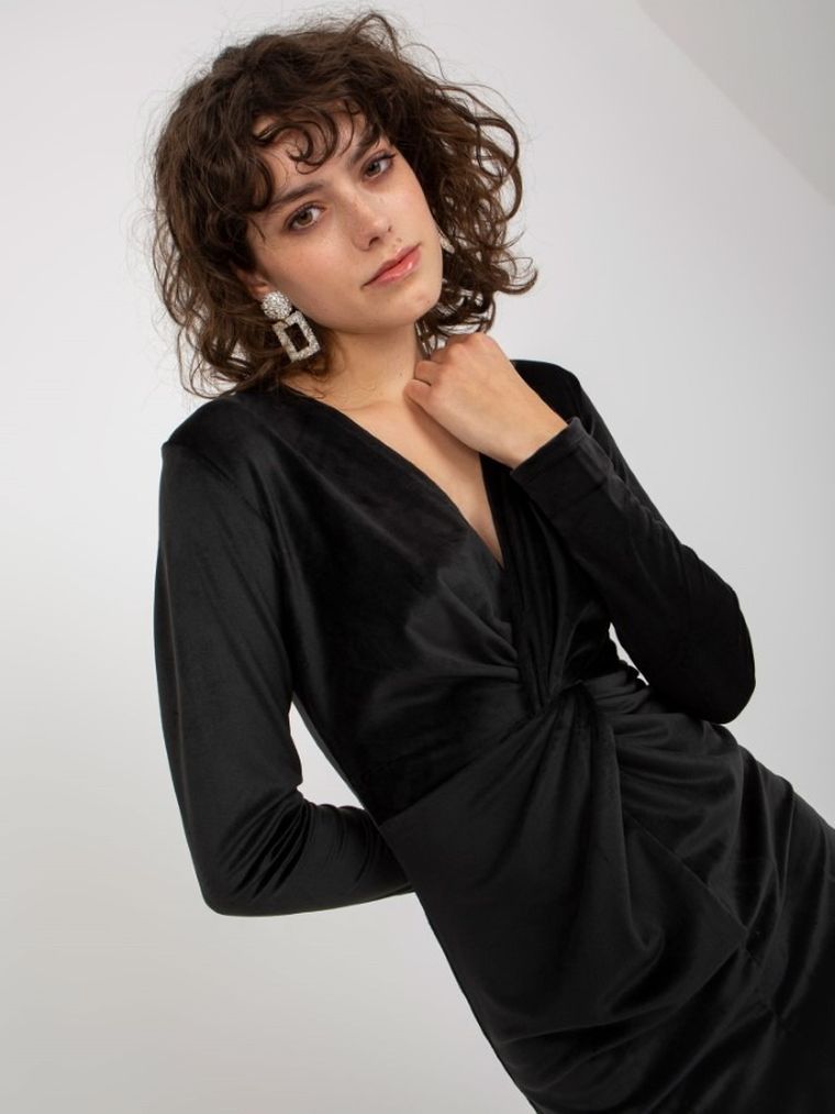 Sukienka damska, welurowa, czarna, Rue Paris