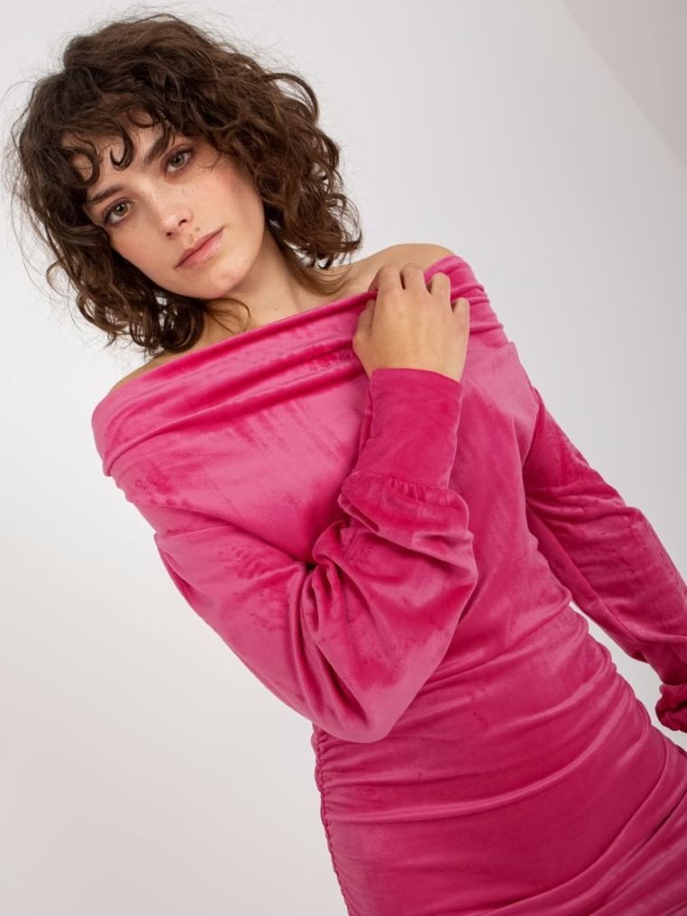 Sukienka damska, welurowa, różowa, Rue Paris