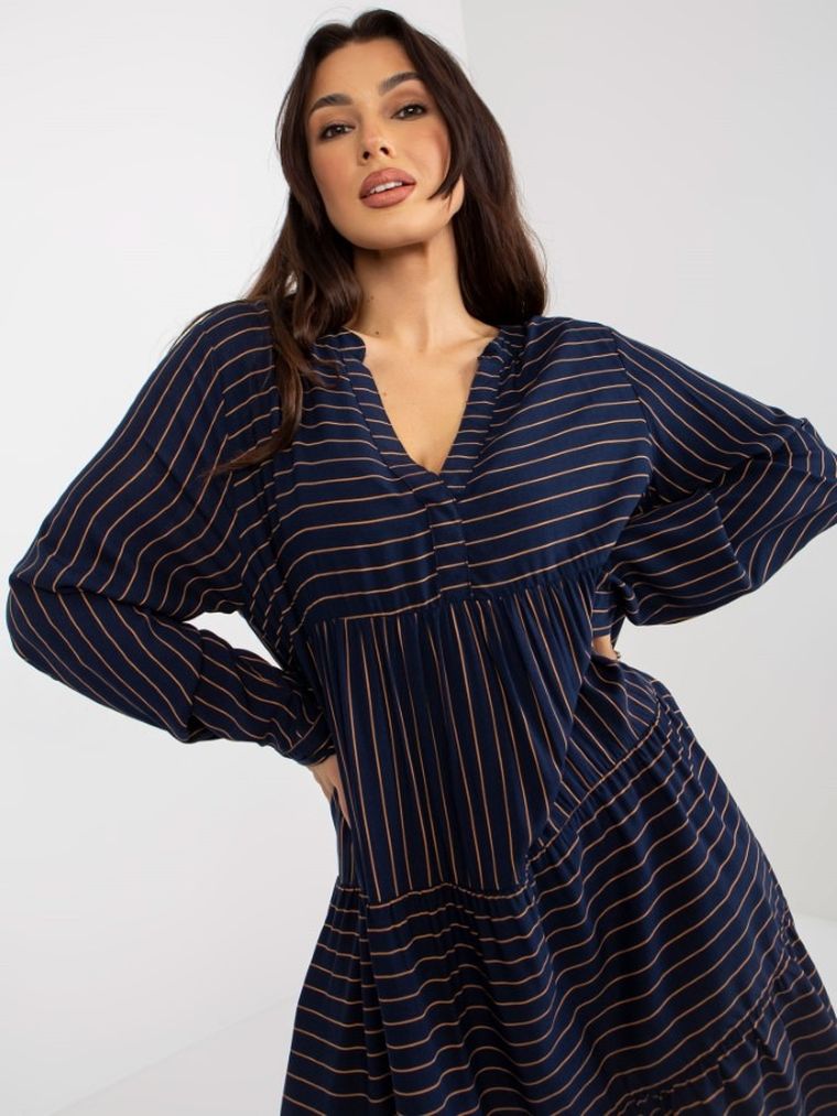 Sukienka damska z długim rękawem, granatowa, Sublevel