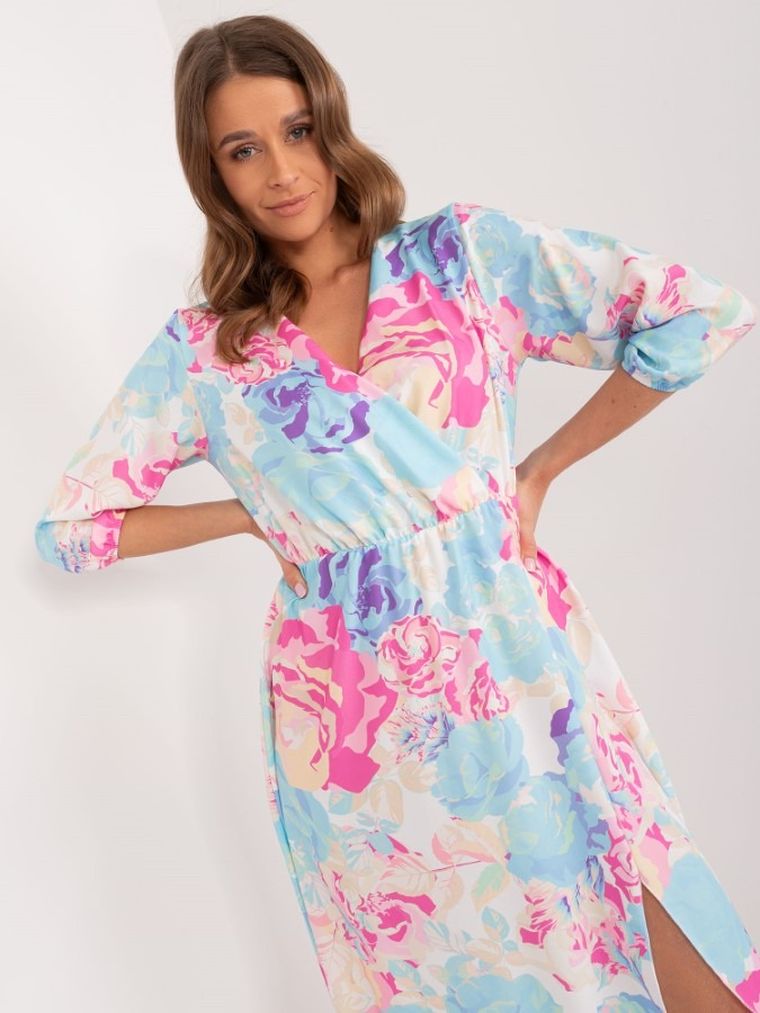 Sukienka damska z długim rękawem, niebieska, Rue Paris