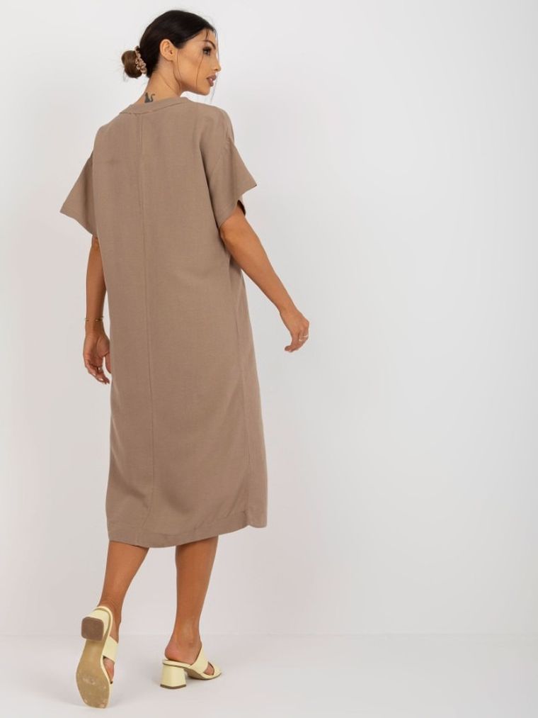 Sukienka damska z krótkim rękawem, beżowa, Och Bella