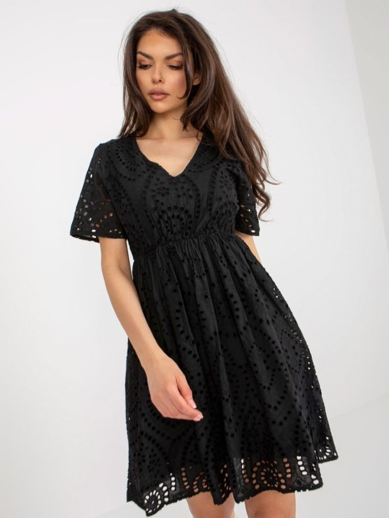 Sukienka damska z krótkim rękawem, czarna, Och Bella