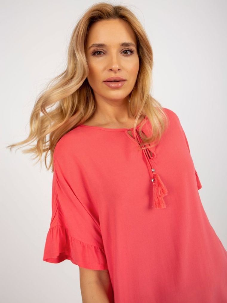 Sukienka damska z krótkim rękawem, koralowa, Sublevel