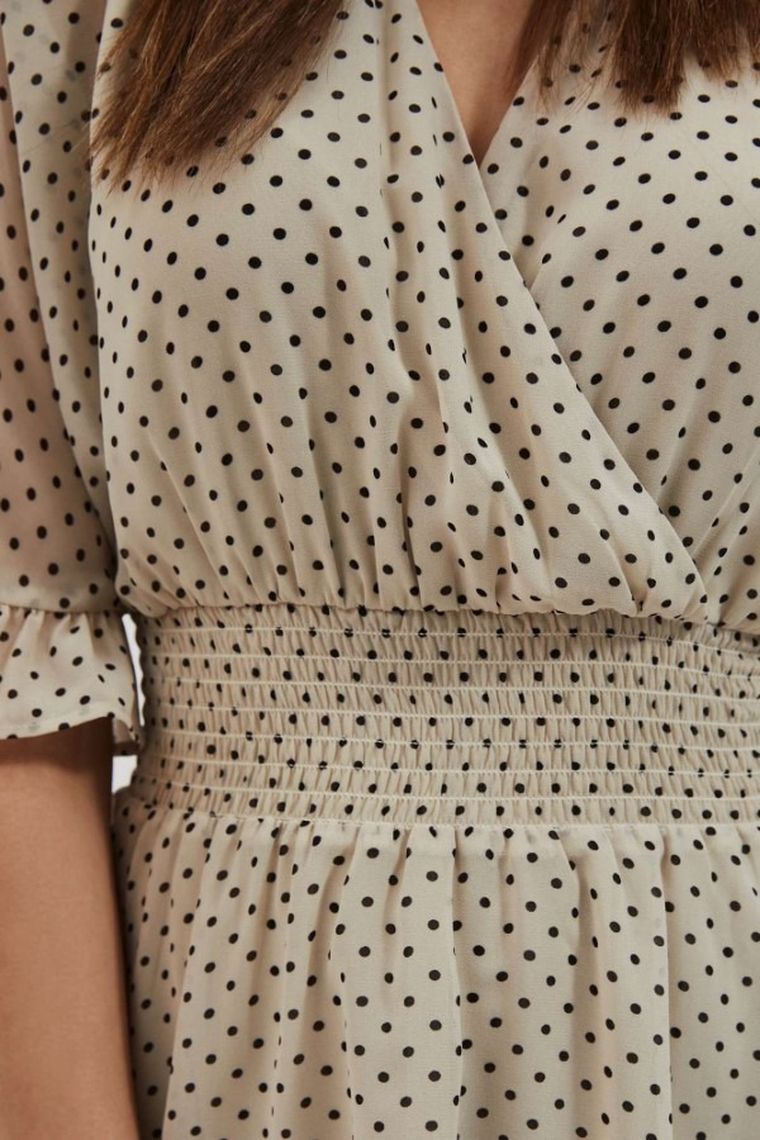 Sukienka damska, z lnem, beżowa, Moodo