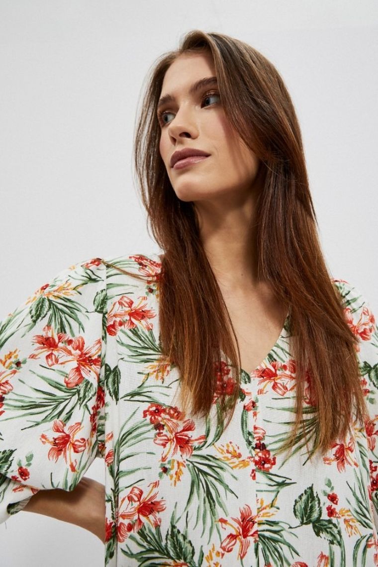 Sukienka damska z lnem, biała, Moodo