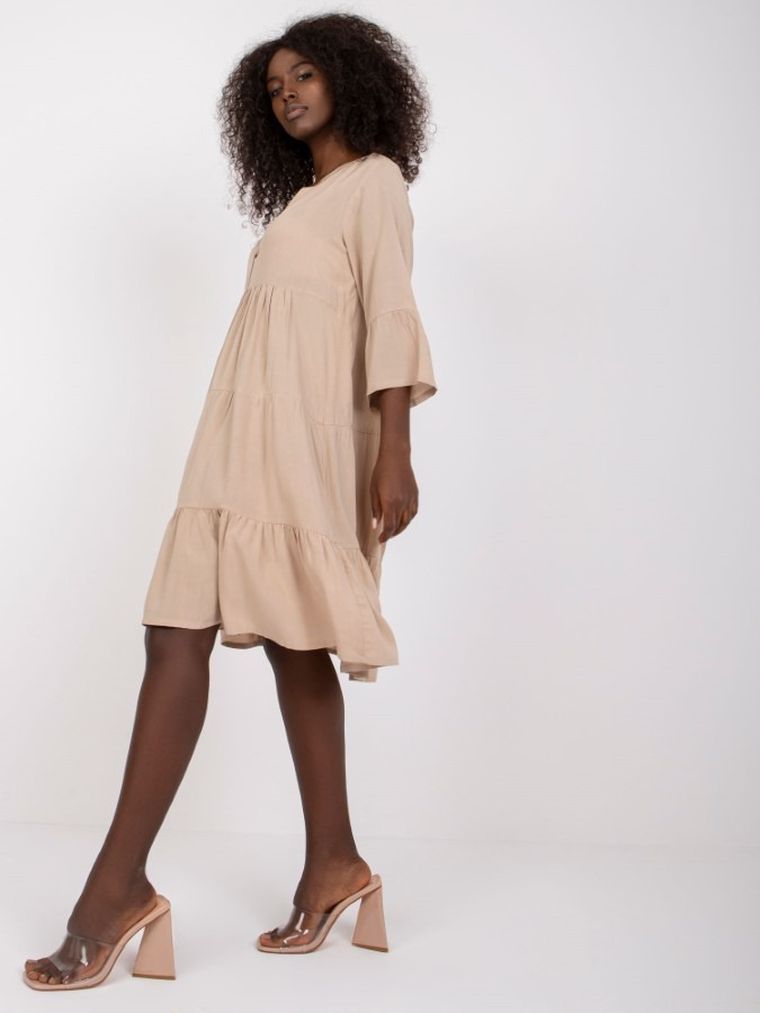 Sukienka damska z rękawem 3/4, beżowa, Sublevel