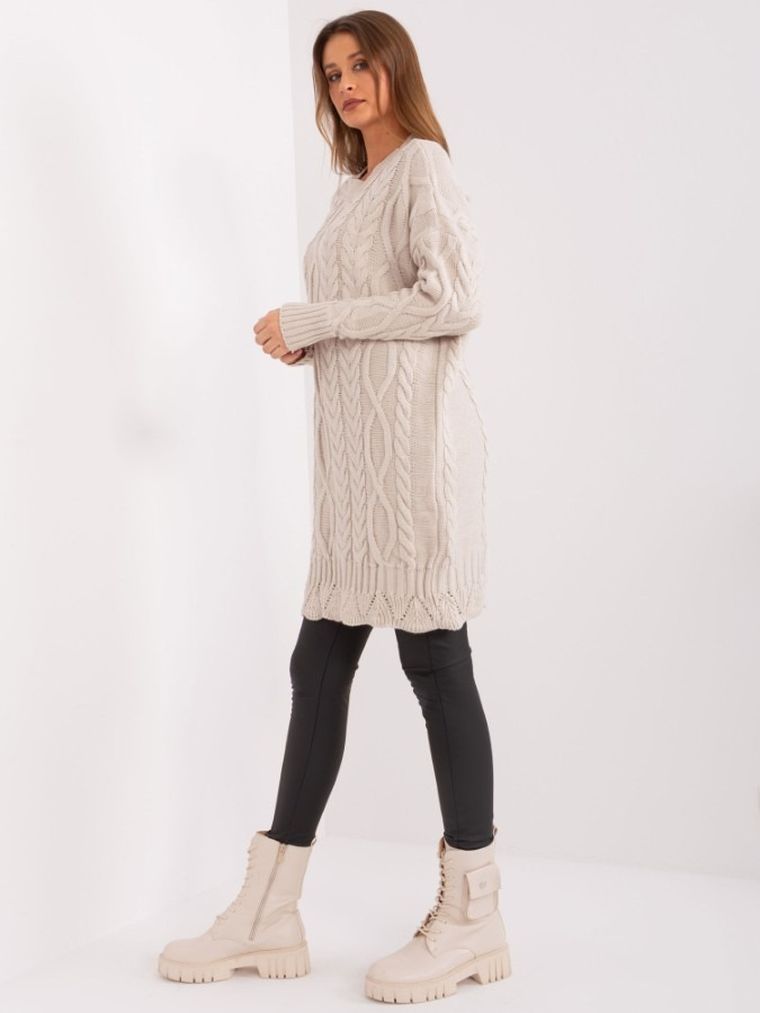 Sukienka damska z wełną, beżowa, Rue Paris