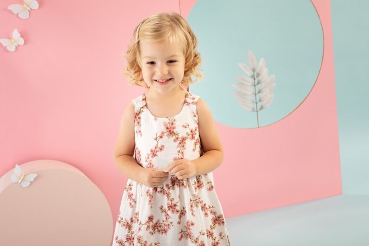 Sukienka dziewczęca bez rękawów, bawełna organiczna, ecru, Pinokio