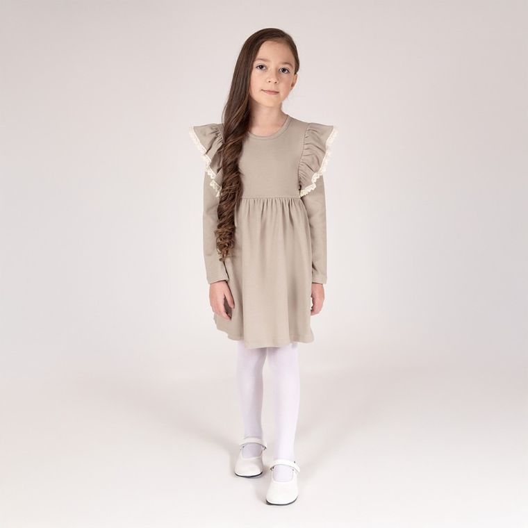 Sukienka dziewczęca z długim rękawem, beżowa, Nicol