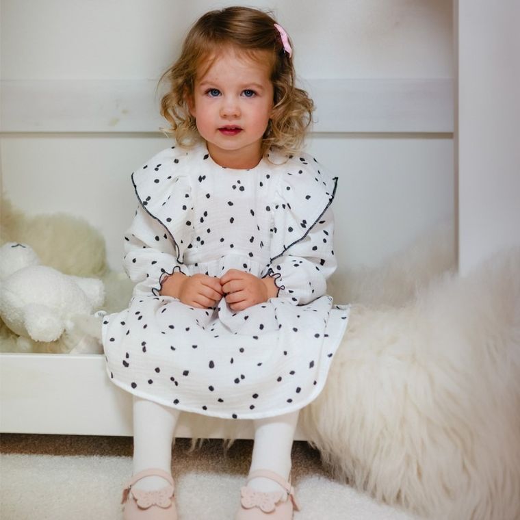 Sukienka dziewczęca z długim rękawem, biała, Eevi