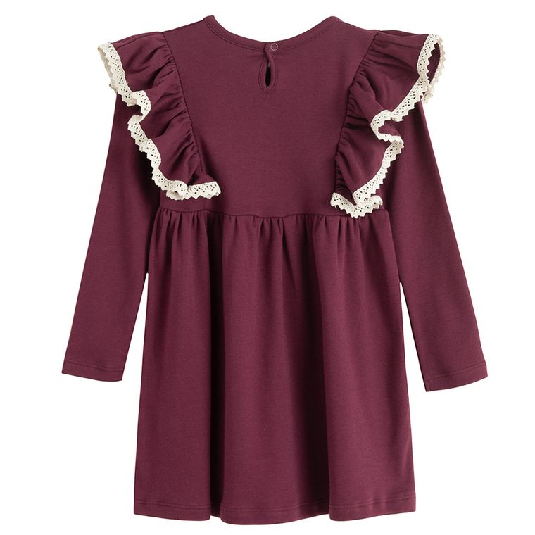 Sukienka dziewczęca z długim rękawem, burgundowa, Nicol